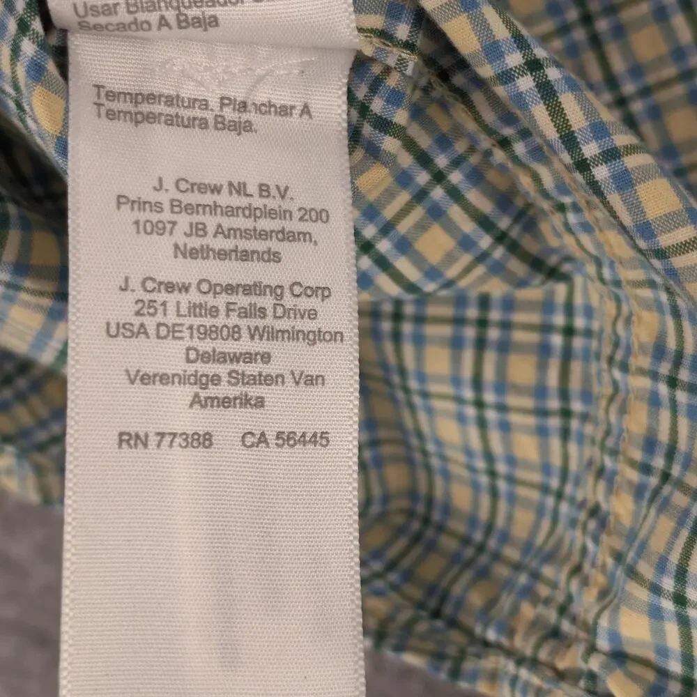 J Crew Shirt Mens Medium Yellow Plaid Button Up Flex Washed Slim Stretch